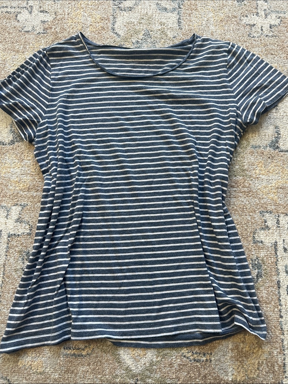 Ann Taylor Navy and White Striped Short-Sleeve Tee